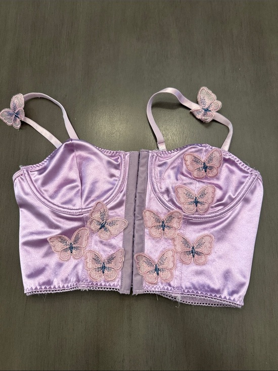unknown Tops - Lavender Satin Butterfly Appliqué Bralette Crop Top
